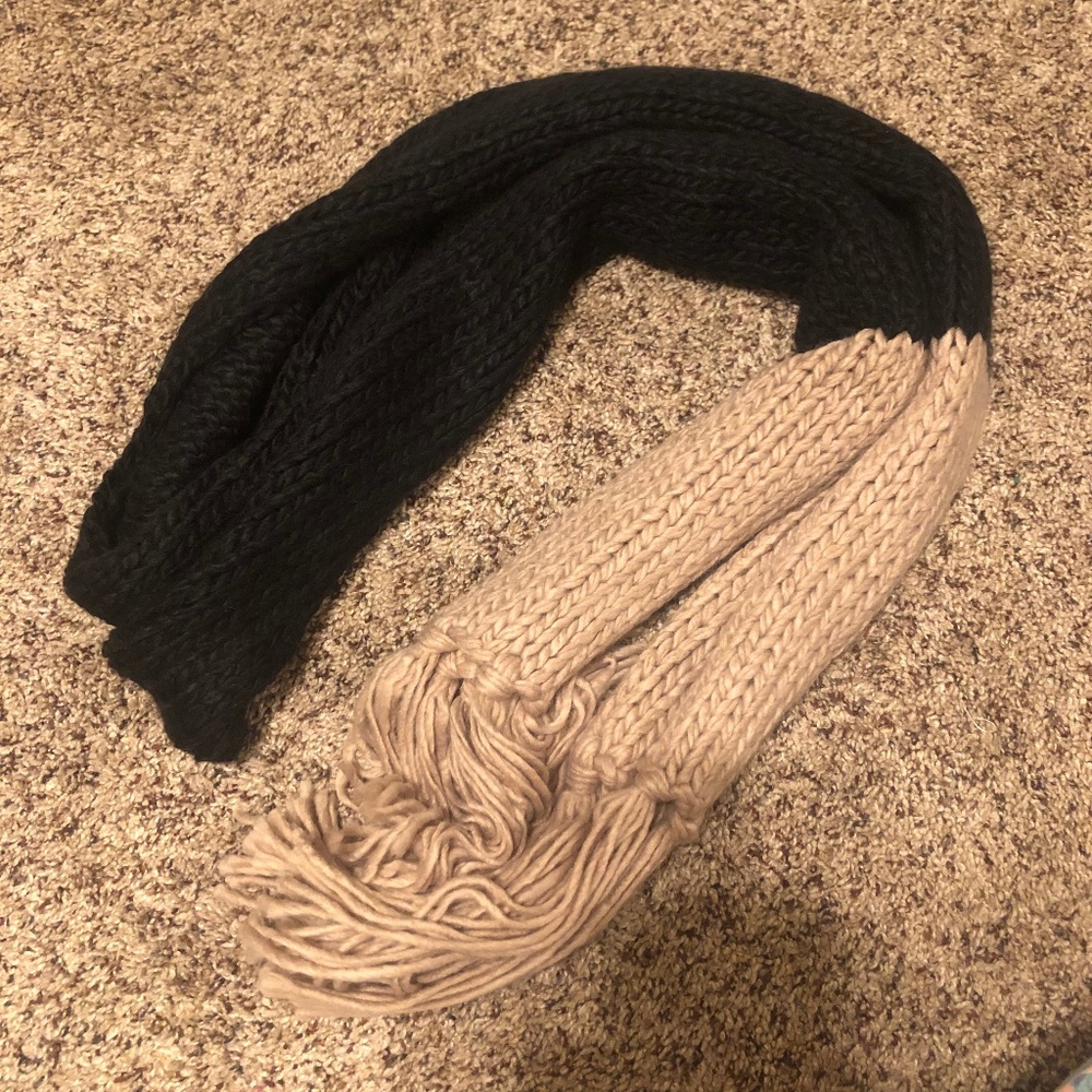 Time and Tru Tan and black Long Soft Fringed Scarf